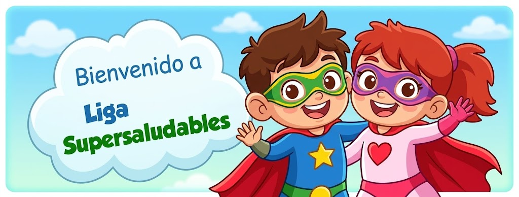 Bienvenido a Liga Supersaludables, con dos superhéroes infantiles